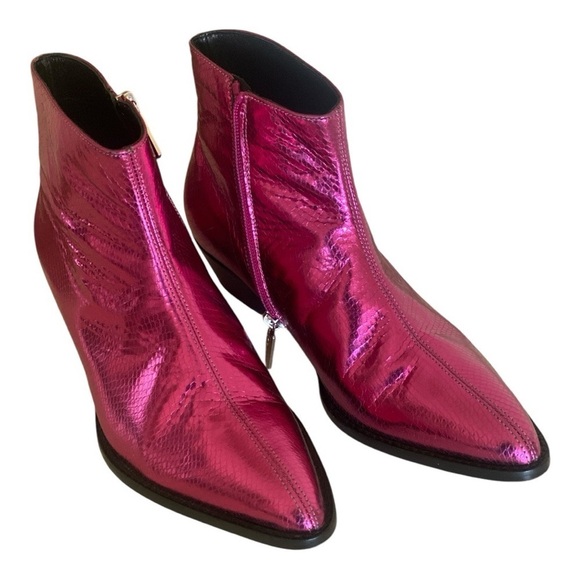 POLLINI Leather Metallic Cowboy Boot Pointed Toe Fuchsia Size 39 IT = 7.5 US - Picture 8 of 16